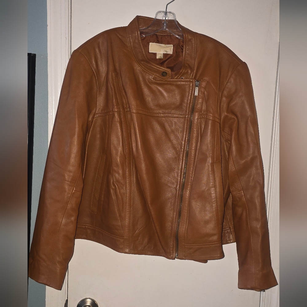 Michael Kors Tan Leather Jacket 3X